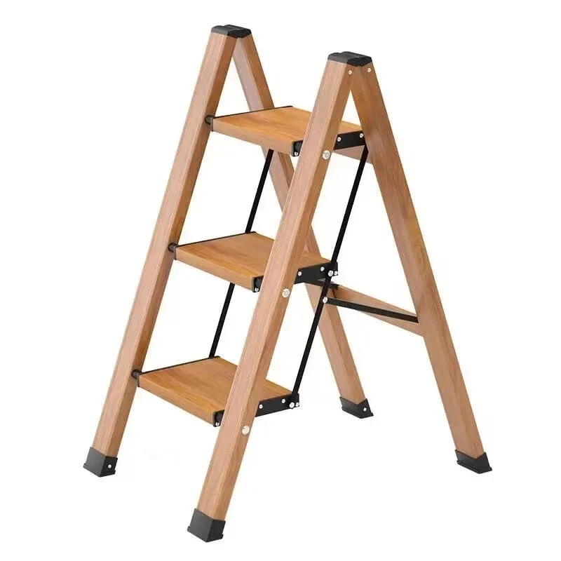 Multi-Functional Wood Grain Ladder: Portable 3-Step Foldable Ladder, Herringbone Flower Stand, Space-Saving Design for Garden