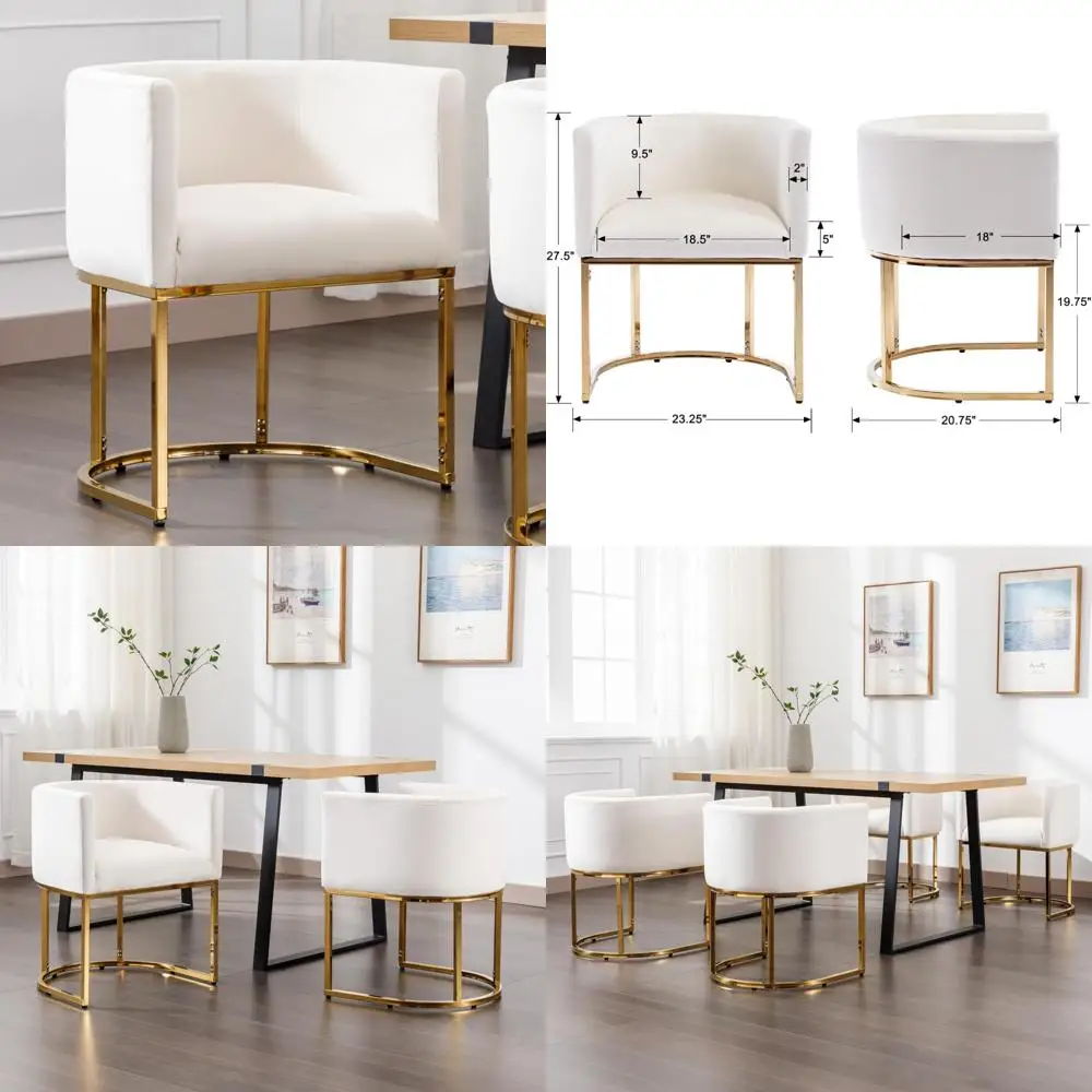 Velvet Dining Chair Modern Barrel Arm Chairs with Golden Frame, Upholstered Kitchen Chairs 18.5 Wide Accent Chair for Living Roo