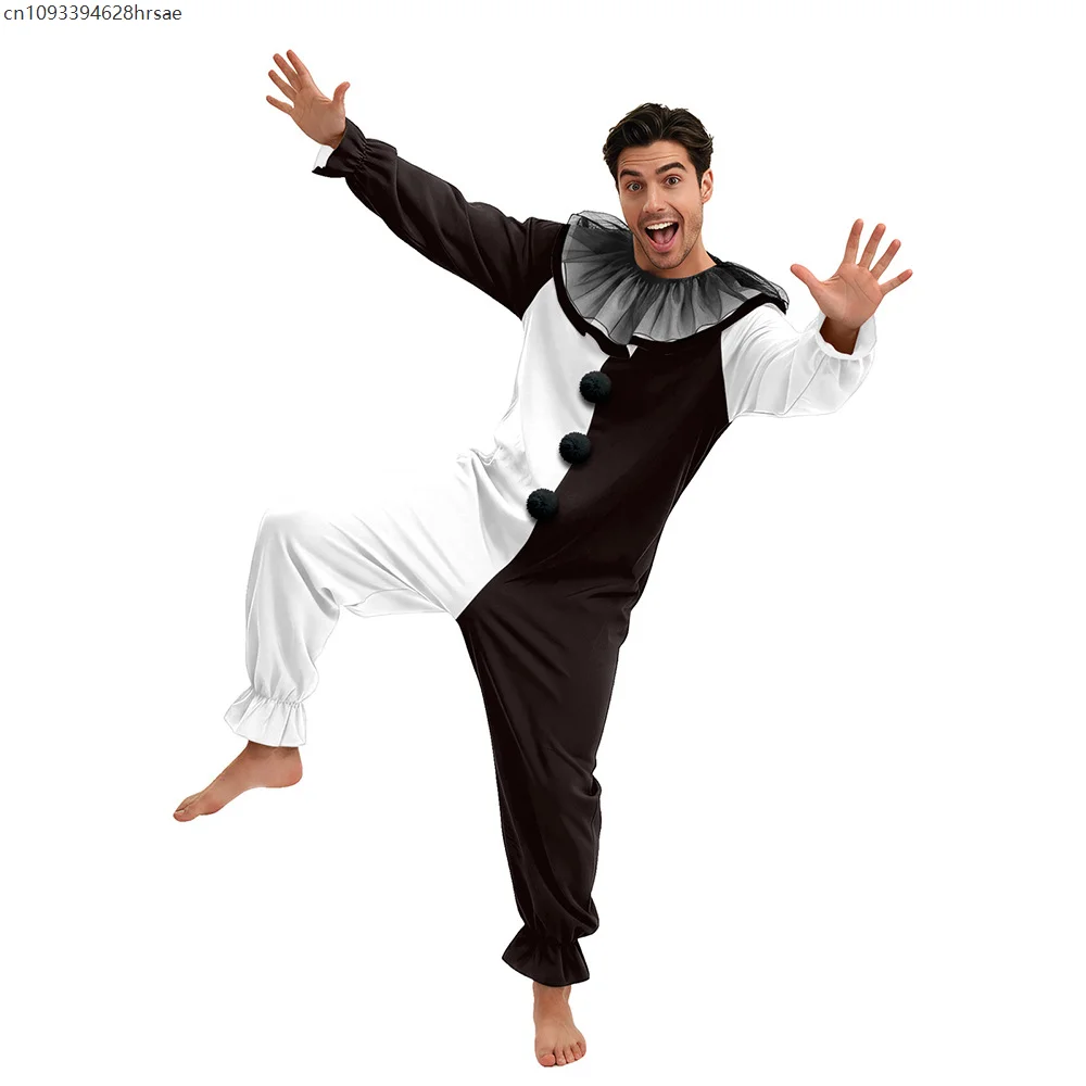Costume de Clown Sanglant Unisexe Adulte Noir et Blanc, Combinaison Unique pour Halloween, Déguiseme