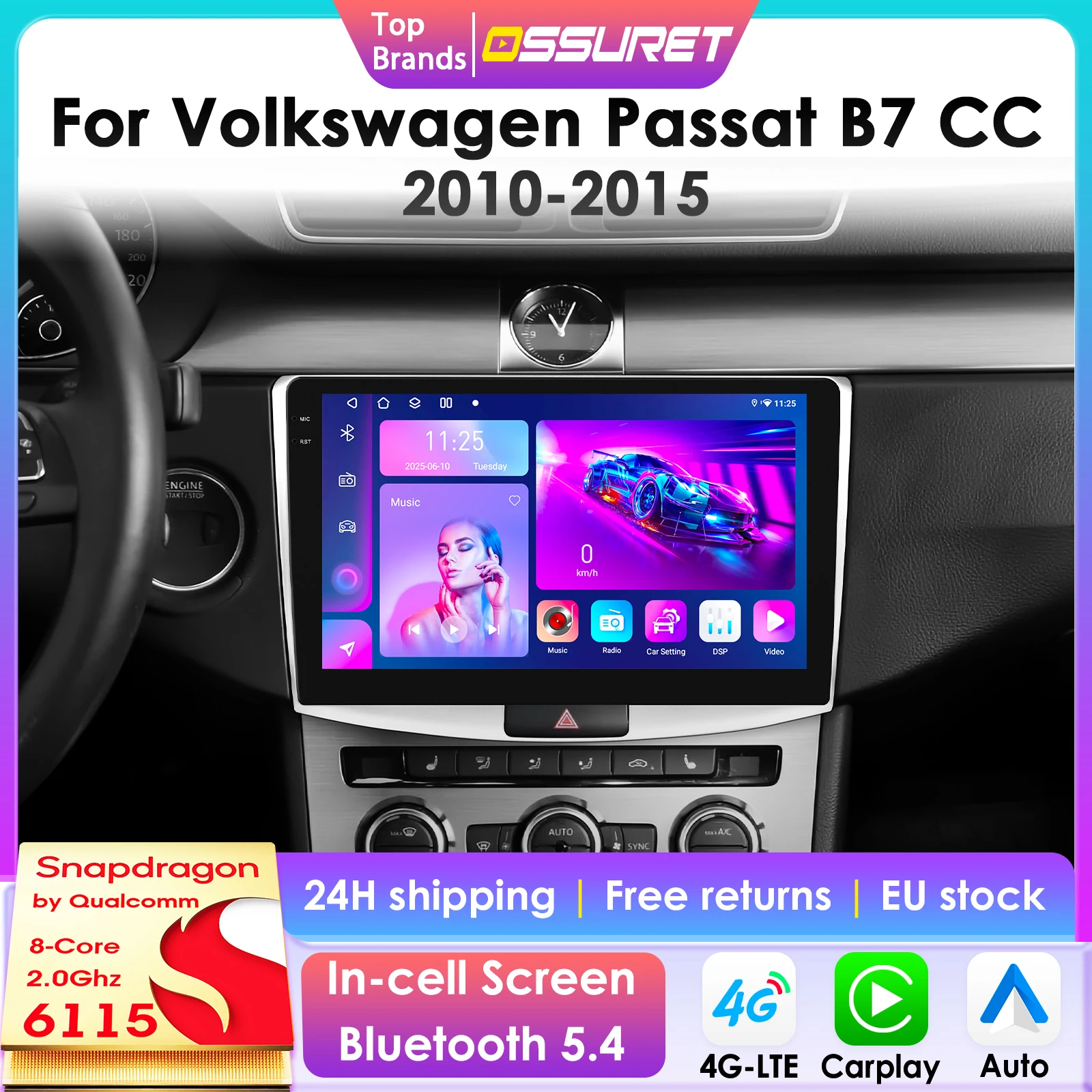 2Din 360-Kamera Android13 Autoradio für Volkswagen Passat B7 2010-2015 Auto-Multimedia-Player Intelligenter Bildschirm Autoradio Carplay