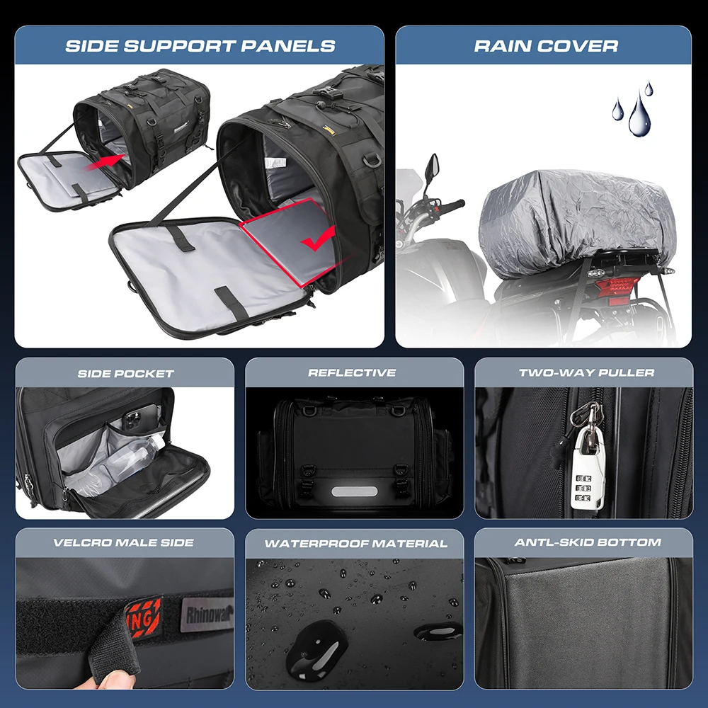 Motorcycle Rear Seat Bag Travel Luggage Waterproof 20L-60L Expandable Motor Tail/Trunk/Rack Bag For Most Motorcycle