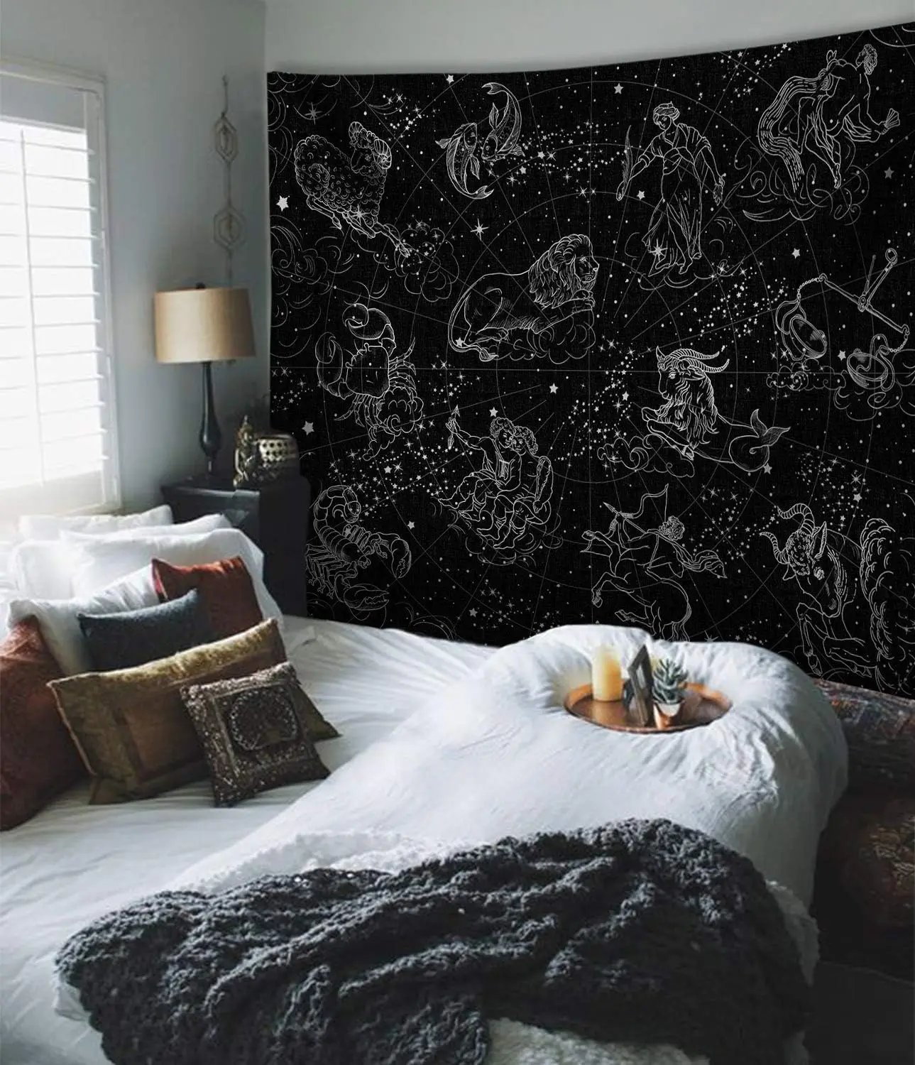 Constellation Stars Tapestry Wall Hanging, Black and White Tapestry, Aesthetic Wall Tapestry for Bedroom Living Room Dorm Black
