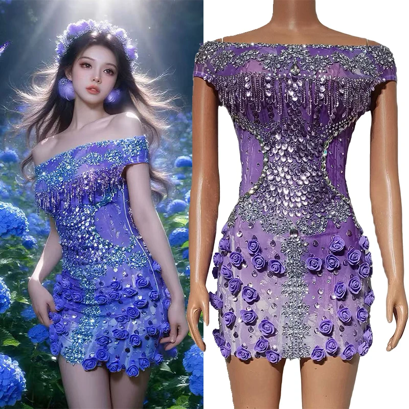 Sukienka imprezowa z dżetami, dekolt łódka, odkryte ramiona, do klubu nocnego, baru, na występy DJ-a, kostiumy, strój sceniczny dla tancerki gogo, DN22189