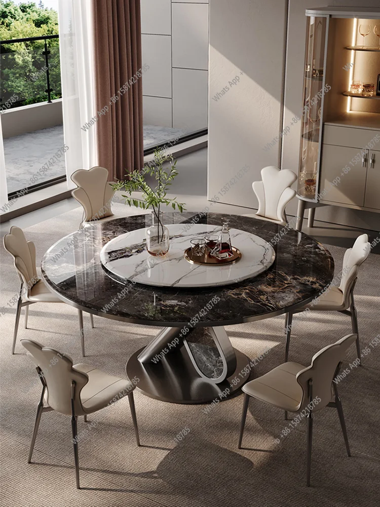 

Slate round table modern light luxury high-end microcrystalline stone luxury stone small apartment household with turntable