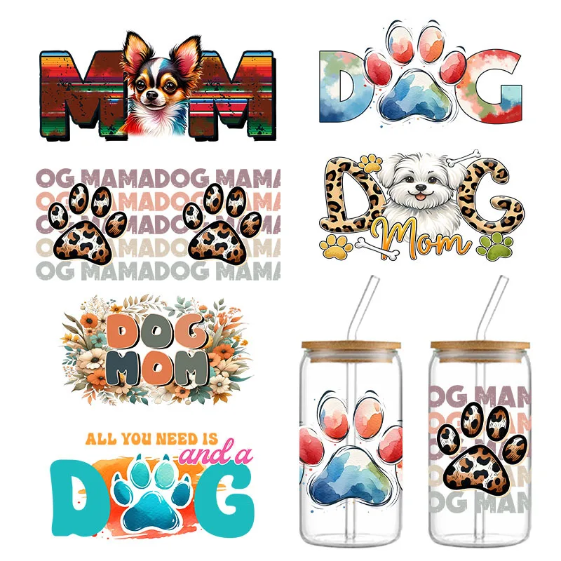 

Mother dog color animal theme transfer stickers Crystal label factory direct 16oz cup stickers.