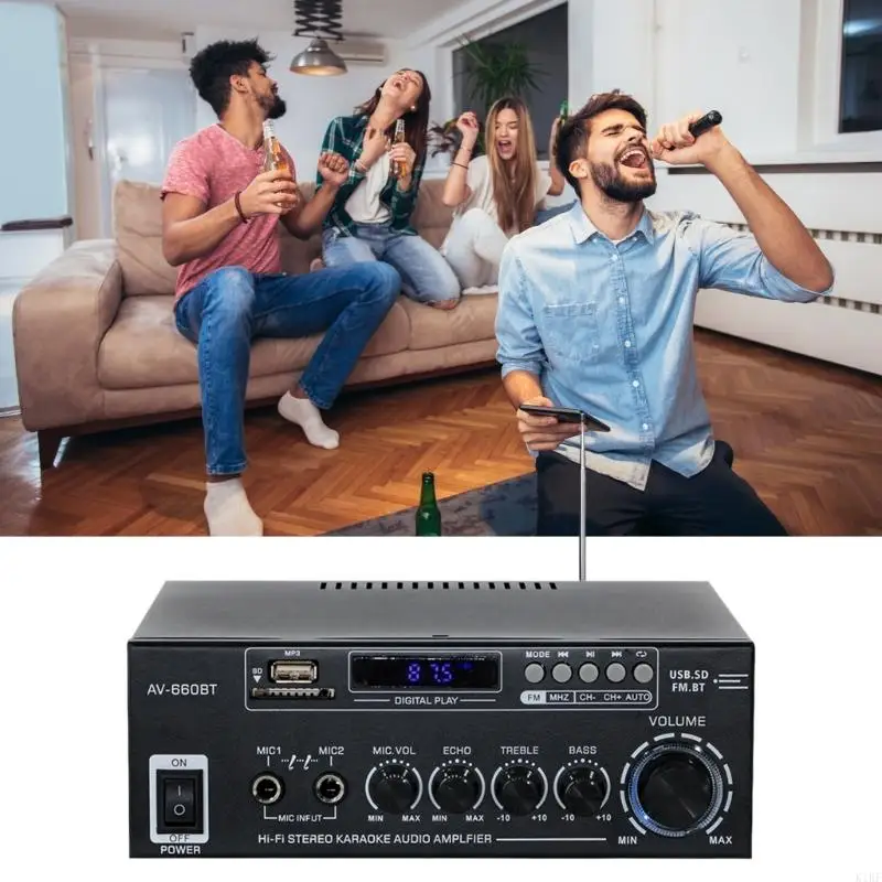 

2.0-канальный стереоусилитель звука с USB-слотом для карты и функцией FM-радио для небольших помещений и развлекательных систем