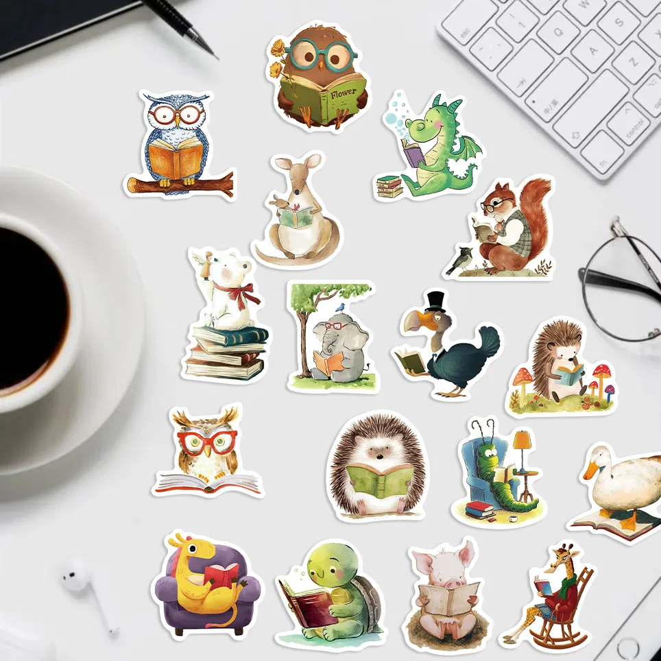 50PCS Animal Bookish Reading Sticker For Scrapbooking Korean Stationery School Supplies Aesthetic Children's Decoration