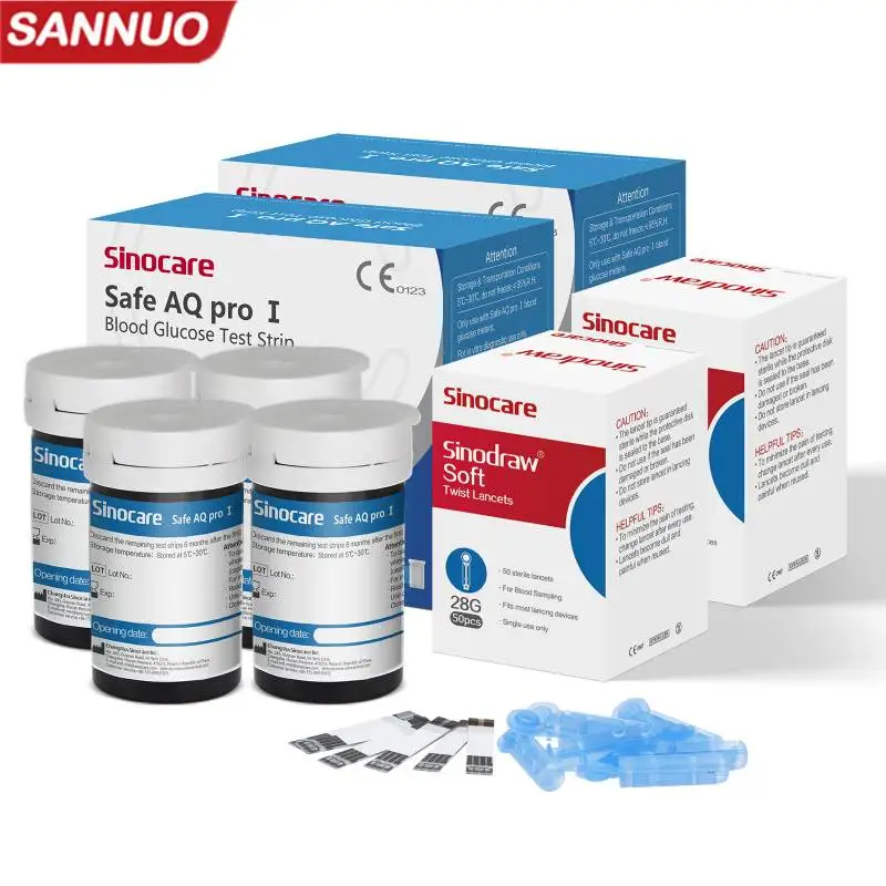 Sannuo Sinocare Blood Glucose Test Trips and Lancets for Safe AQ Pro I 50/100/200/300/400pcs