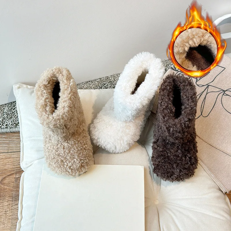 2025 Children Winter Cute Short Boots Girls Lamb Fashion Fluffy Shoes Boys Fleece Boots Warm Short Boots Solid Color Versatile