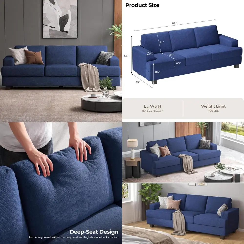 

"oversized 3-seater modern sofa with deep cushioned seats for comfortable living room"