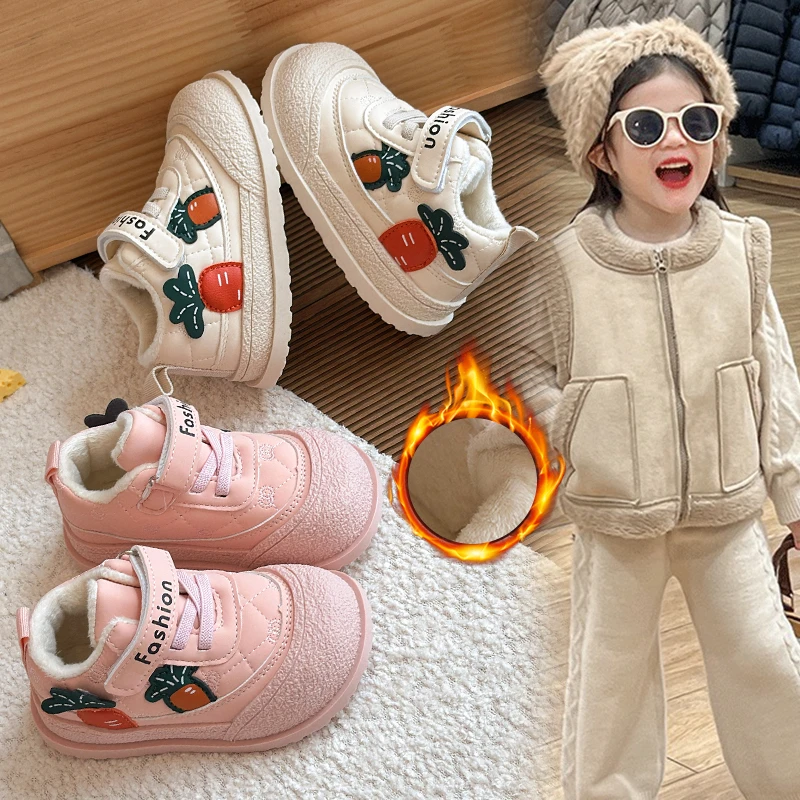 

2025 Winter New Children Casual Shoes for Girl Fashion Korean Style Soft Bottom Anti-slippery Versatile Princess Cotton Sneakers