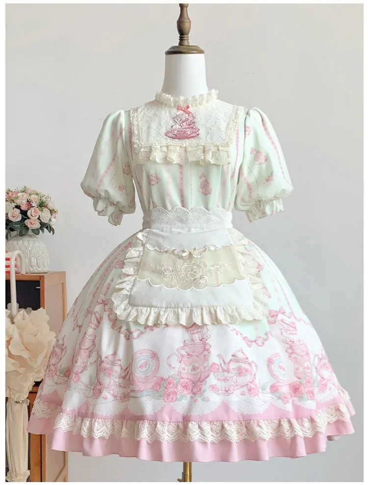 Heavy Industry Embroidery Two-color Embroidery Apron Women Female Girls Cosplay Clothes Accessories Lolita Dress Maid Aprons