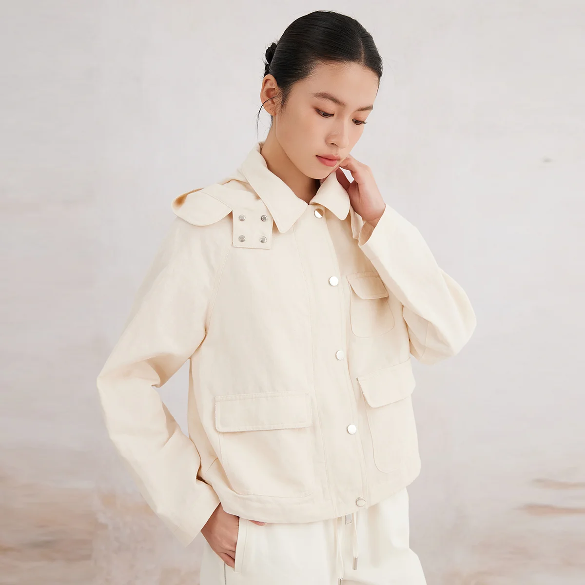 

K3041X Luxury Women's Hooded Jacket with Chain Decoration Spring Cotton Linen High Quality Fashionable Ladies' Clothing