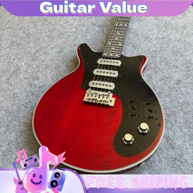 Red Transparent Round Double Cut Electric Guitar Three Single Pickups Black Split Control Plate Ebony Neck Free Shipping