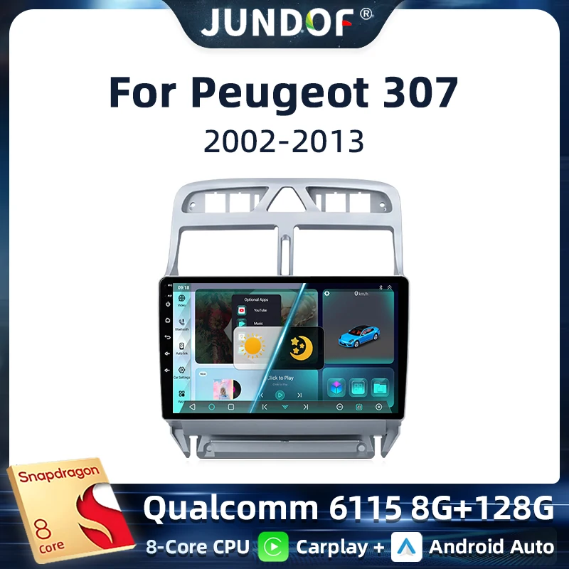 

Jundof Carplay 2din Android 13 Car Radio Multimedia Gps Navigation For Peugeot 307 307CC 307SW 2002-2013 Stereo 2 DIN Head Unit