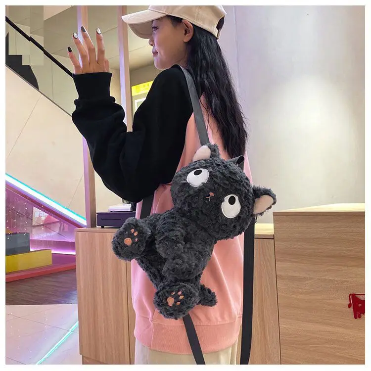 Women Y2k Cat Backpack Animal Print Cute Children School Bag for Girl Designer Fluffy Cat Bag Kawaii Backpacks 2023 Winter New