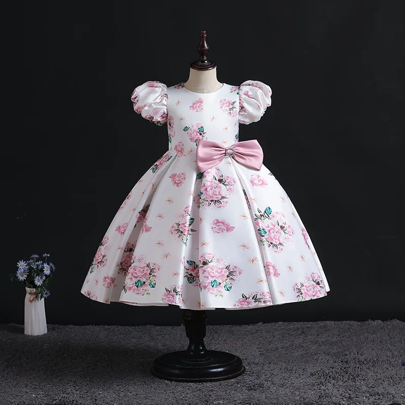 New Children Girls' Ceremonial Party Dress Girl Floral Print Dresses Kid Clothes 4 to 12T