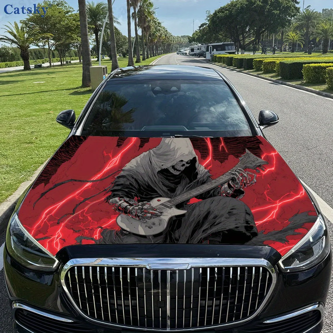 

Крутой скелетный принт, наклейки на капот автомобиля, водонепроницаемая самоклеящаяся наклейка на капот автомобиля из ПВХ, защитные наклейки для украшения капота автомобиля, авто