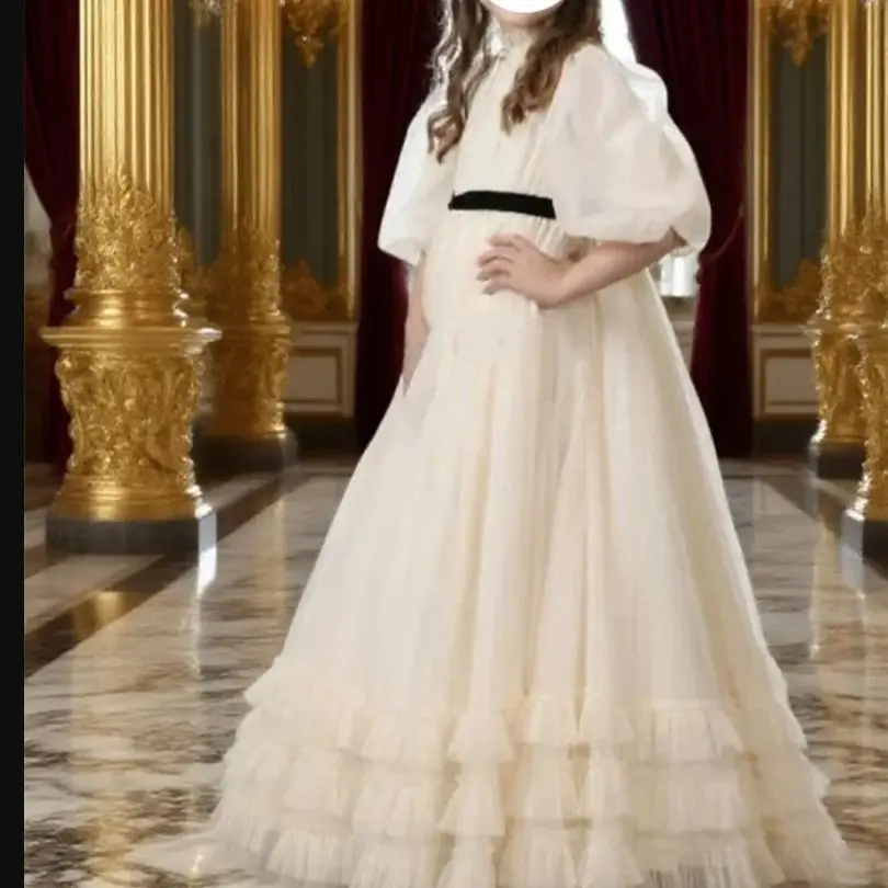 Robe de demoiselle d'honneur en Tulle blanc ivoire, pour mariage, perles, dentelle, prix, spectacle, anniversaire, robes bouffantes pour filles