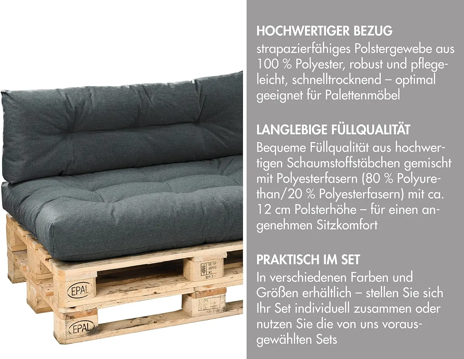 &* Traumnacht Outdoor Pallet Cushion Filled Foam Sticks Furniture Sofa Set 2 (Seat Back) Anthracite Made China