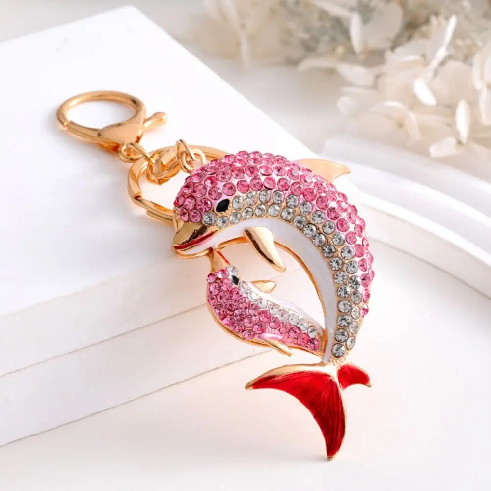 

Trendy Dolphin Key Ring Rhinestone Metal Marine Life Key Chain Creative Lovely Cartoon Whale Pendant Jewelry Ornaments