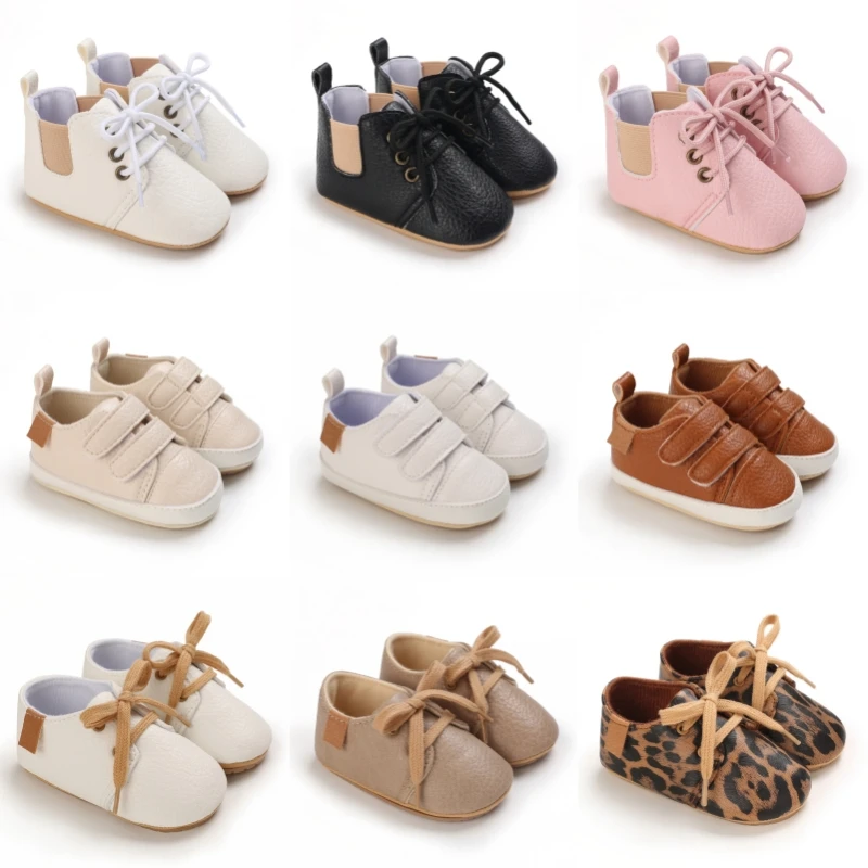 New Baby Shoes Retro Leather Boy Girl Shoes Multicolor Toddler Rubber Sole Anti-slip First Walkers Infant Newborn Moccasins