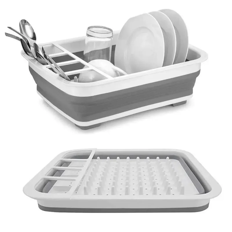 RV tableware storage tray, trailer trailer trailer storage rack, multi-functional foldable drain basket basin