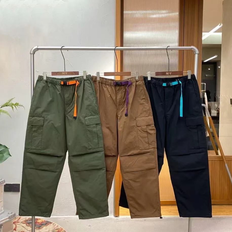 

Spring Mountaineering Outdoor Buckle Multi Pocket Work Pants Men's Casual Loose Slightly Tapered Leg Trousers Camp Street Sports