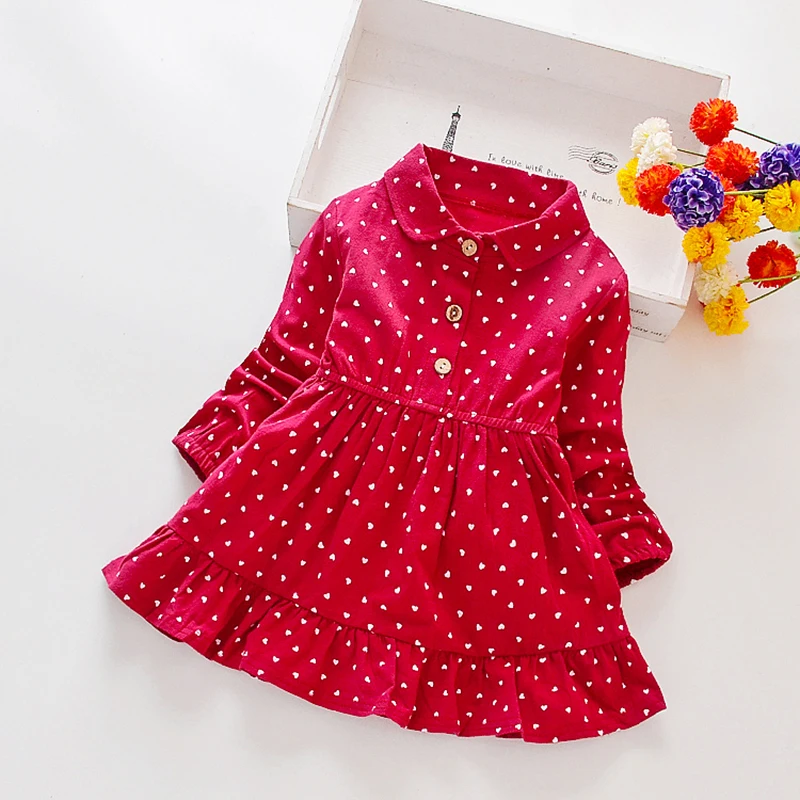 Spring Autumn Baby Girls Dress Casual Dot Print Long Sleeve Dress Kids Toddler Pageant Princess Sundress