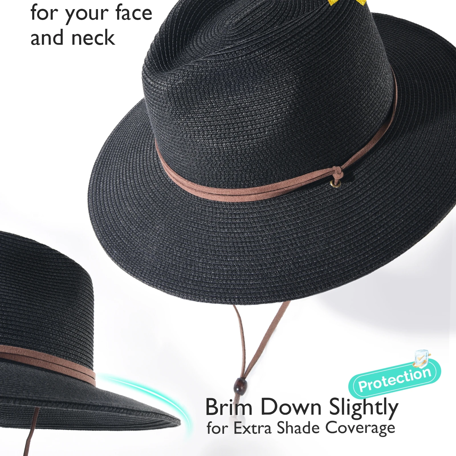 Summer Men's Western Cowboy Hat Jazz Straw Hat with Windproof Rope & Vent Holes Outdoor Sun Hat for Travel Beach