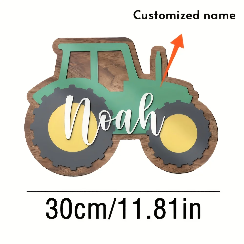 Customized wooden tractor logo, personalized name "Noah" - green and brown farm decoration, suitable for children's rooms or pla image 5