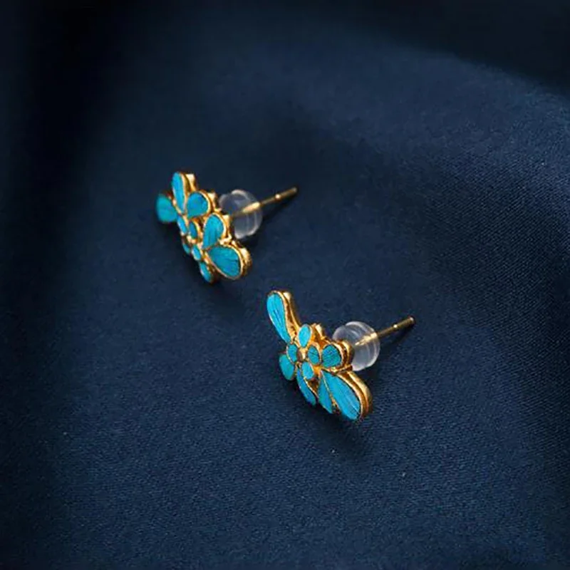 التصميم الأصلي للأقراط النباتية على طراز القصر الكلاسيكي الصيني، مجوهرات نسائية فريدة من نوعها من الغراء المينا والخزف #5