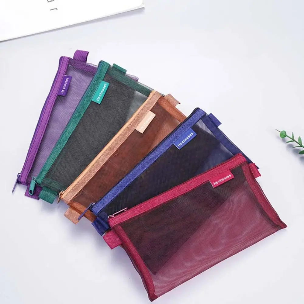 

Nylon Mesh Pencil Case Retro Color Large Capacity Transparent Bills Bag Bills Bag Storage Bag Zipper Stationery Bag Outdoor