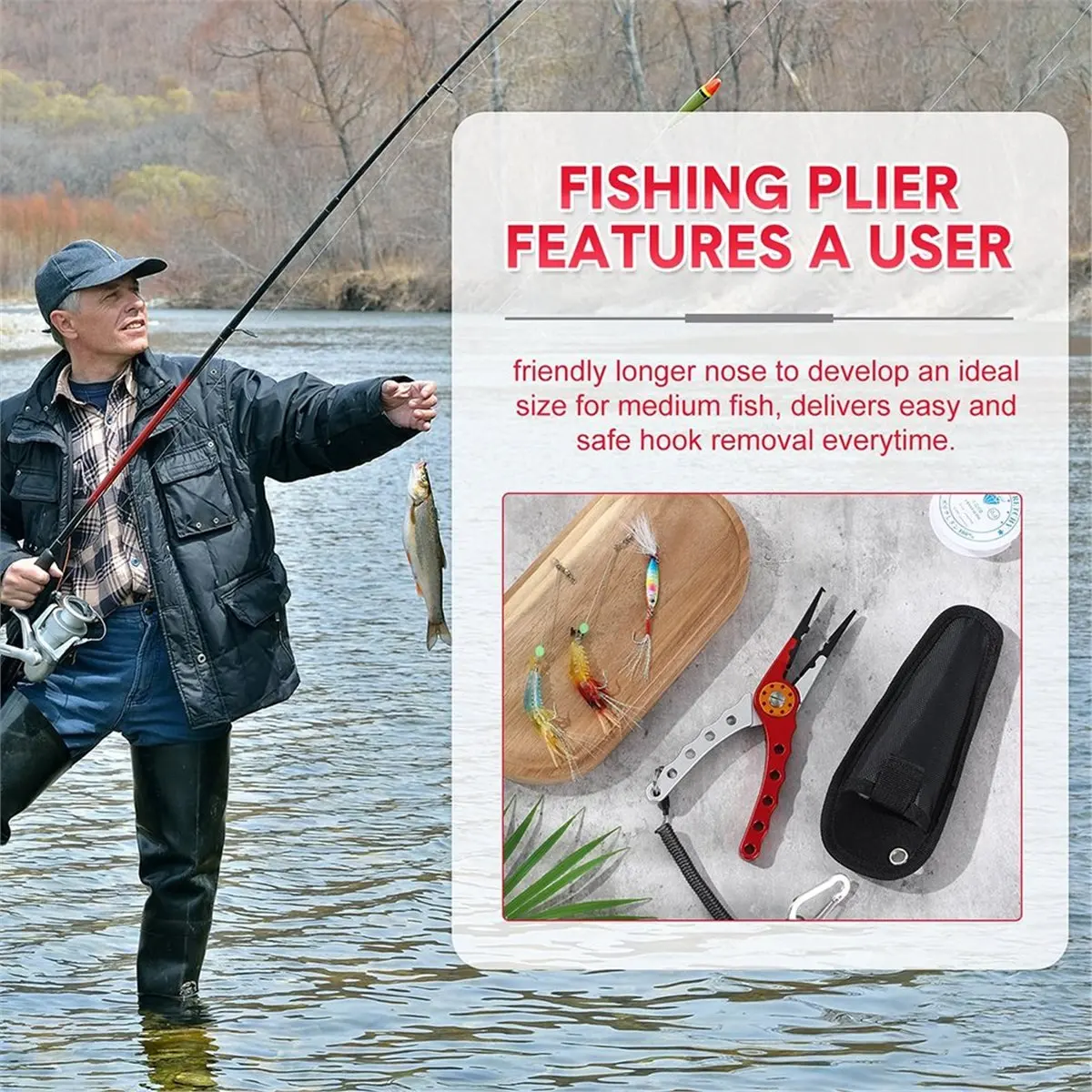 Fishing Pliers Cutters Fishing Hook Remover Fishing Tools with Sheath and Lanyard Gear for Fish Line Cutting Boat Fly