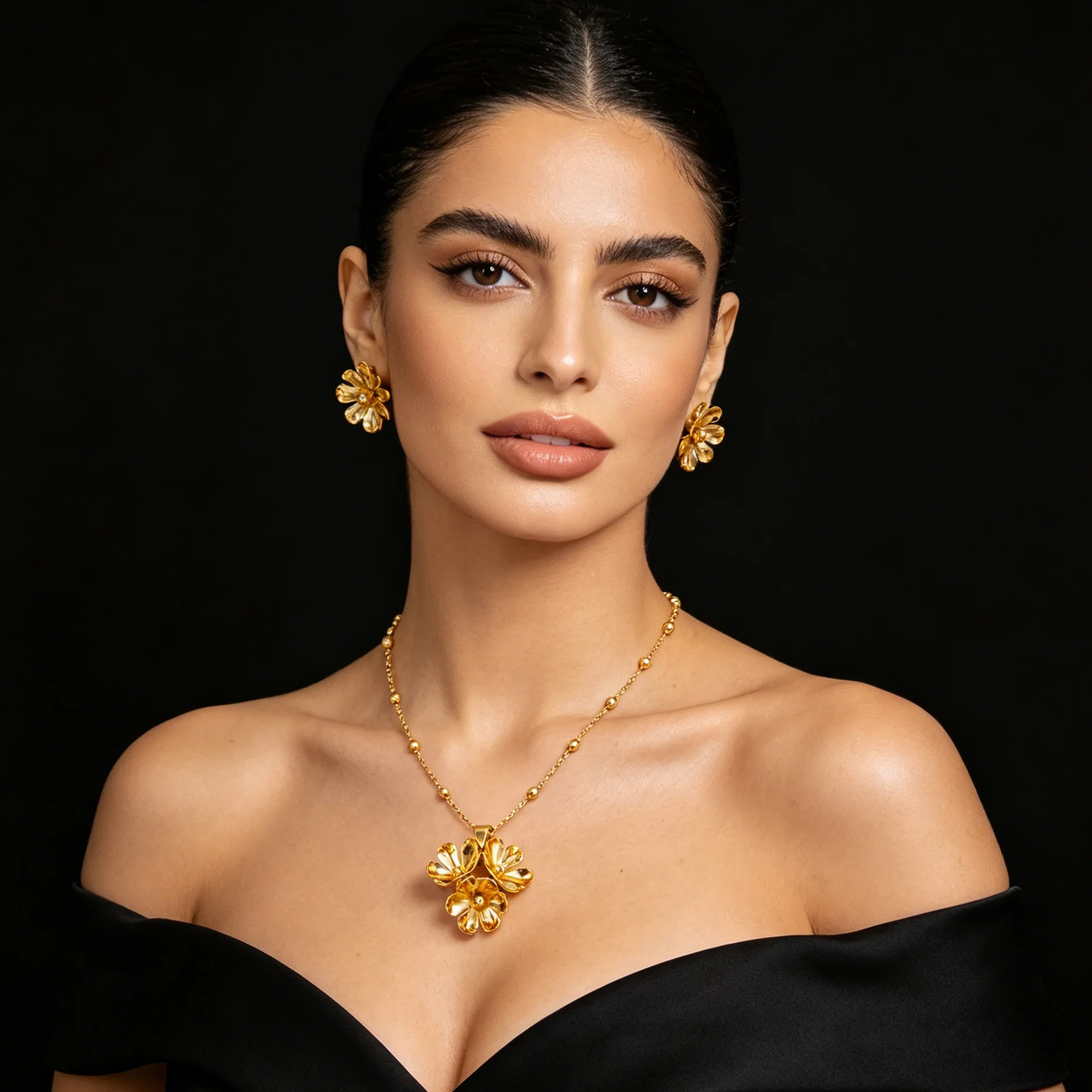 Dubai Blumen-Schmuckset Halskette Ohrringe Armband und Ring Damen-Accessoires Perfekt für Hochzeiten Geschenke und Großhandel – Detail 8