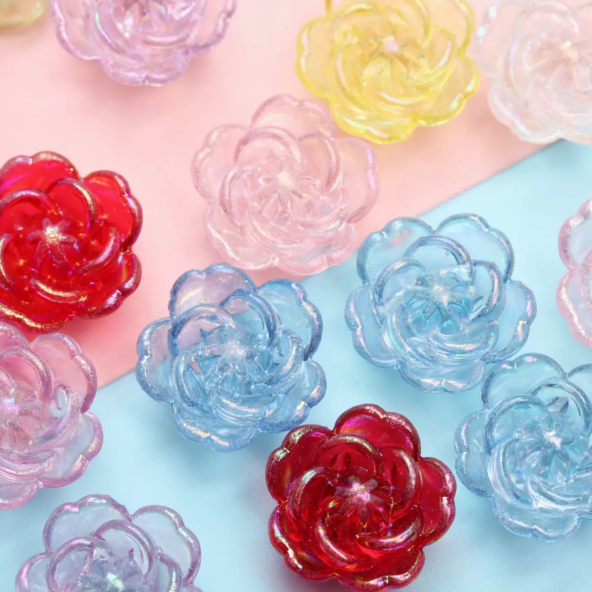 20Pcs/bag 14mm Double Hole Acrylic AB Color Flower Beads Handwork DIY  For Crafted Findings Jewelry Making Loose Beads