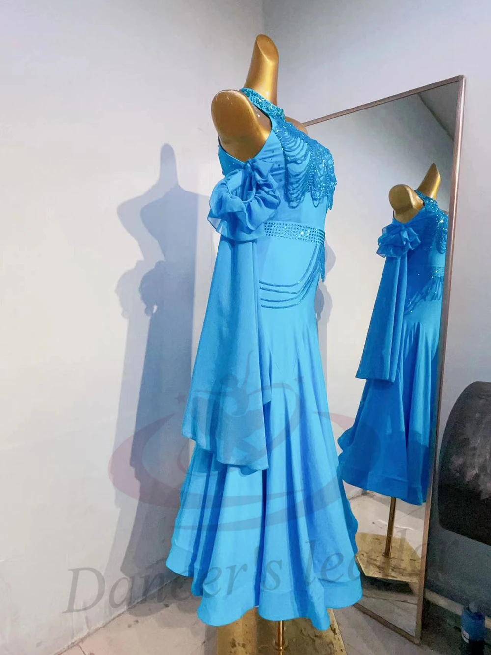 Dança latina adulto crianças vestido ab pedra high-end personalizado azul vestido moderno cha cha tango roupas femininas