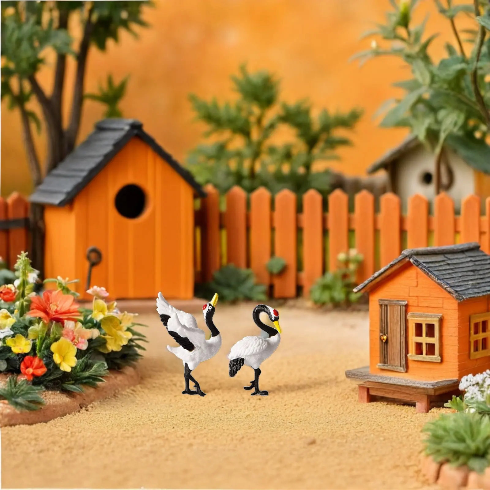 6Pcs Miniature Red Crowned Crane Resin Sculpture Artificial Bonsai Accessories Garden Micro Landscape Indoor Decorative Crane