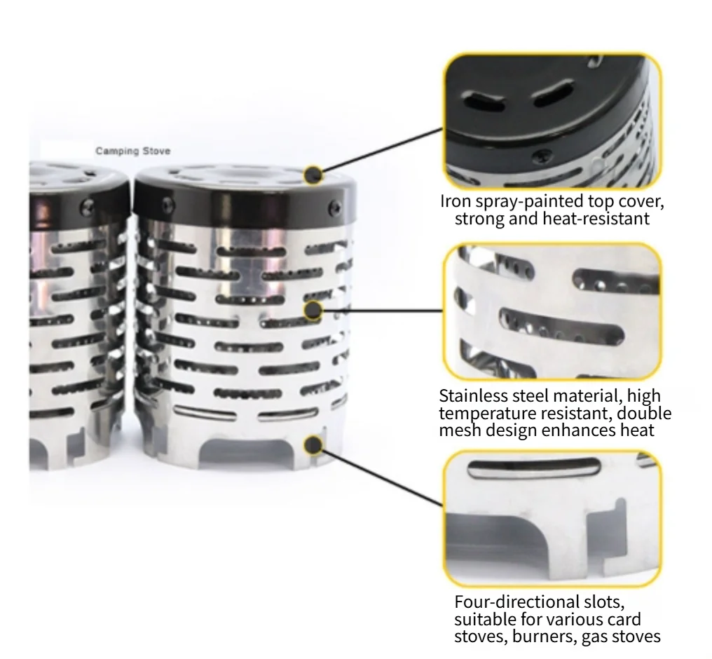 Portable Camping Stove Heater Stainless Steel Construction 11.5 x 14.5cm Four Directional Slots for Secure Placement