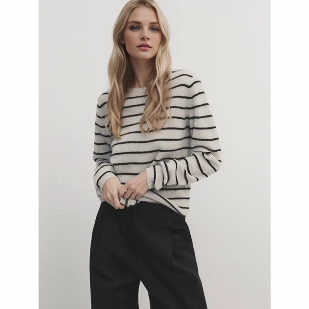 Cos Lris2024 autumn new women\'s casual and simple temperament striped round neck sweater knitted sweater 05631645710