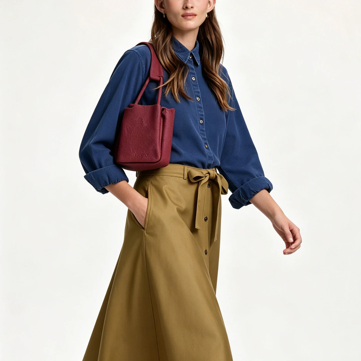 CH Embroidered Denim Long Sleeve Shirt Women Point Collar Regular Fit American Style Comfortable Casual Daily Tops