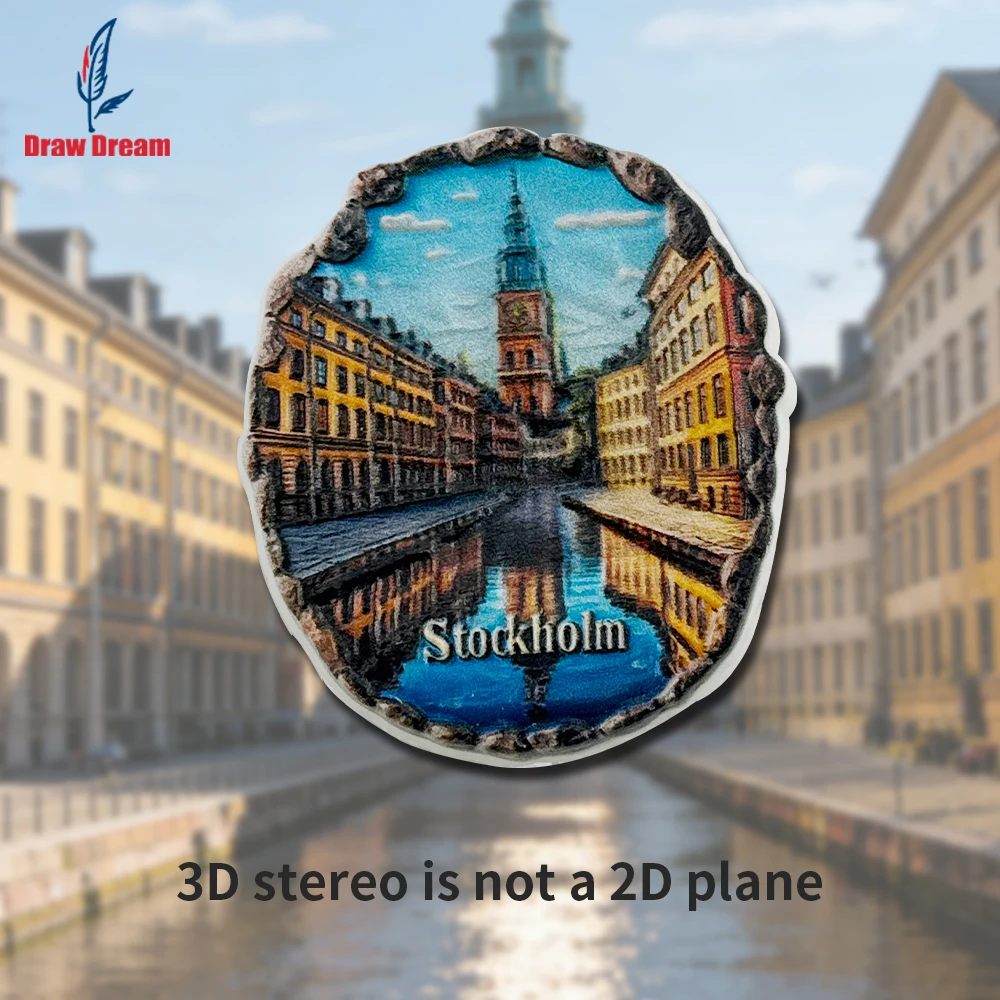 Imán para refrigerador 3D de estilo clásico creativo de Estocolmo, Suecia, colección de recuerdos de viajes por el mundo, adecuado para decoración del hogar y la oficina, recuerdo de viaje exclusivo personalizado, imán