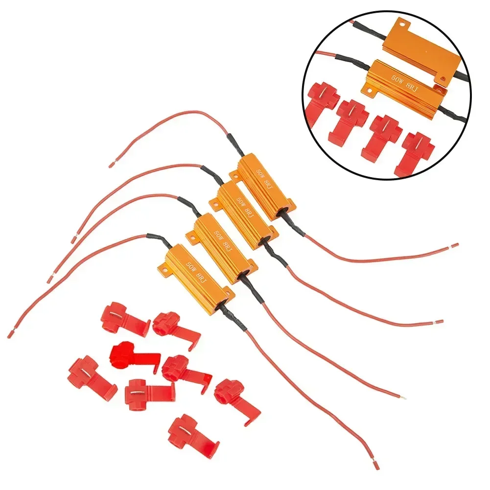 

4Pcs 50W 8ohm LED Load Resistor Decoders Fix Hyper Flash Turn Signal Light W/ 8x T-taps 12V-24V 5x2.2x1.7cm Projector Lens Parts