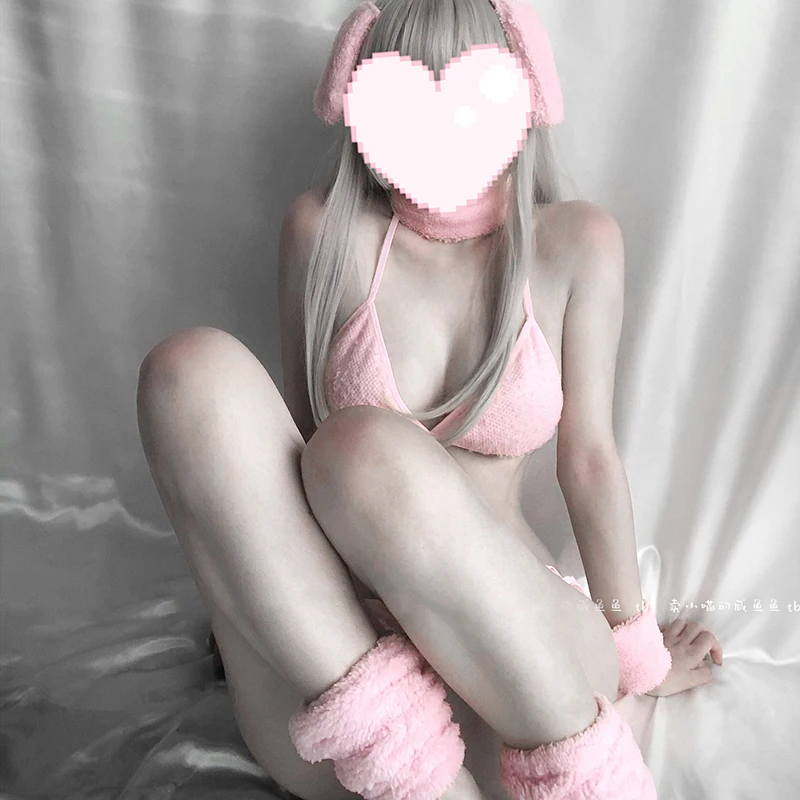 Sweet Pink Bunny Girl Bikini Underwear Erotic Outfit Woman Bra Thong Kawaii Doggy Uniform Anime Cosplay Costume Rabbit Sexy Body