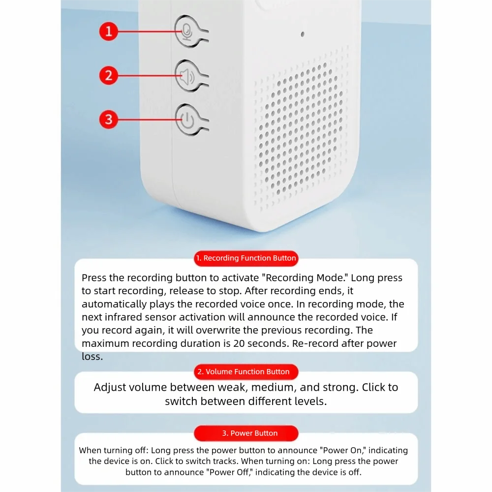 Sensor infrarrojo timbre de bienvenida función de grabación PIR Detector de movimiento puerta Sensor alarma antirrobo inteligente