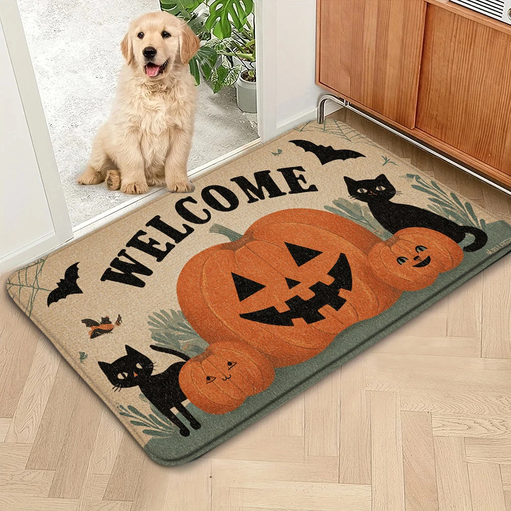 

Halloween Doormat Cartoon black cat pumpkin spider Ghost Floor Mat Home Decorative Living Room Rug Anti-Slip Mat Kitchen Carpet