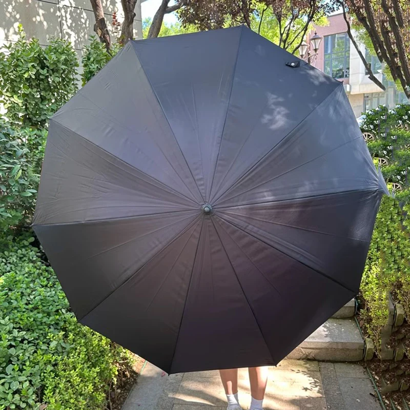 Double Layer Umbrellas Large 10 Bones Windproof Umbrellas Portable Shoulder Strap Rain Gear with Semi Automatic Straight Handle