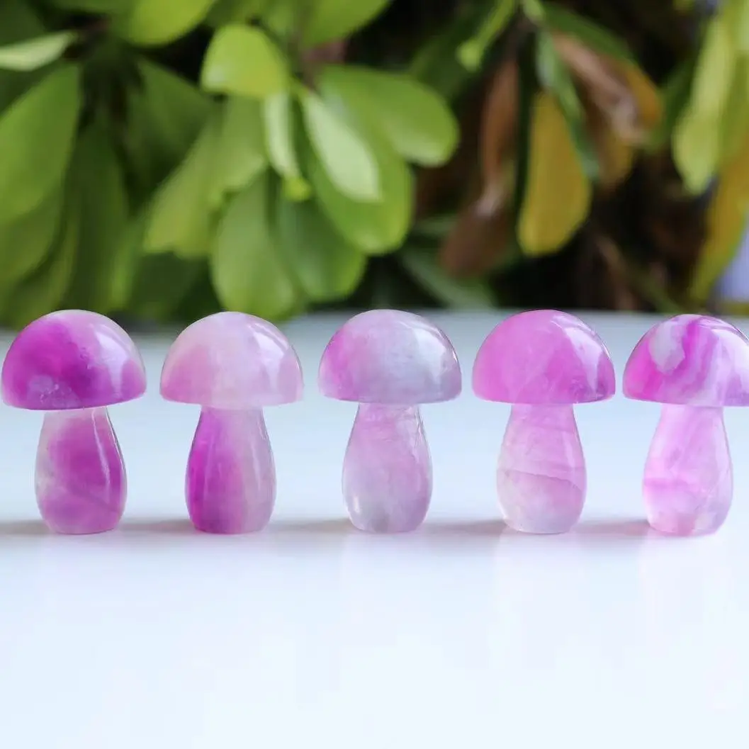 Natural Energy Mushroom Stone, Pink Purple Fluorite, Healing Crystal, Megenta Quartz Carving, Decoration Gift