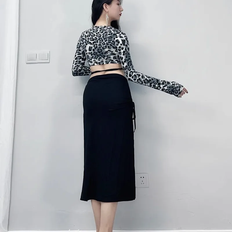 Trajes de dança do ventre swegal personalizados, roupa de prática com estampa de leopardo, vestido modal versátil, roupas de dança oriental