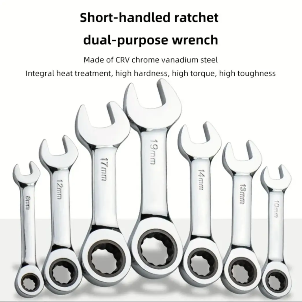 5/14Pcs Reversible Combination Stubby Single Wrench 6-19mm Spanner Nut Repair Tools 72 Tooth Ratchet Socket for Home Auto Repair